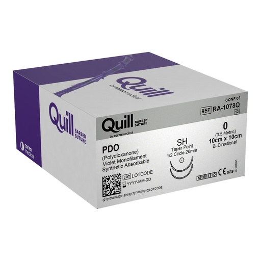 [RA-1078Q] Surgical Specialties Quill 0 10 cm Polydioxanone Absorbable Suture with Needle and Violet, 12 per Box
