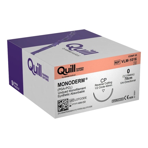 [VLM-1016] Surgical Specialties Quill Monoderm 40 mm x 70 cm Polyglycolic Acid / PCL Absorbable Suture with Needle and Undyed, 12 per Box