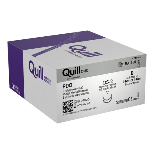 [RA-1001Q] Surgical Specialties Quill 0 19 mm Polydioxanone Absorbable Suture with Needle and Violet, 12 per Box