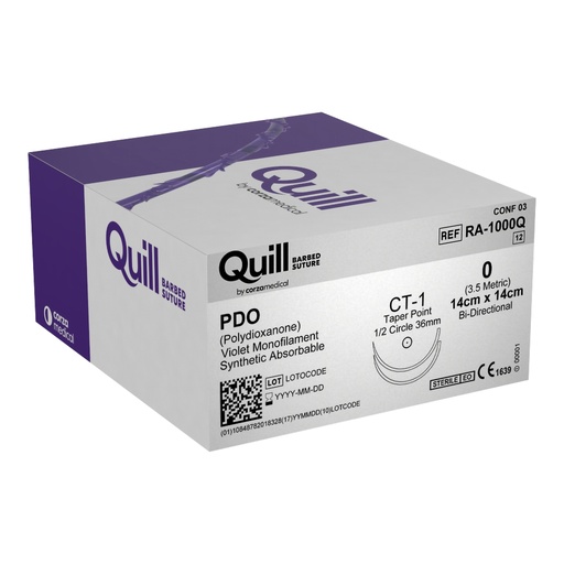 [RA-1000Q] Surgical Specialties Quill 0 36 mm Polydioxanone Absorbable Suture with Needle and Violet, 12 per Box