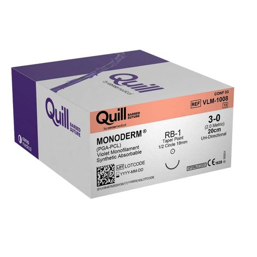 [VLM-1008] Surgical Specialties Quill Monoderm 3-0 18 mm Polyglycolic Acid / PCL Absorbable Suture with Needle and Violet, 12 per Box