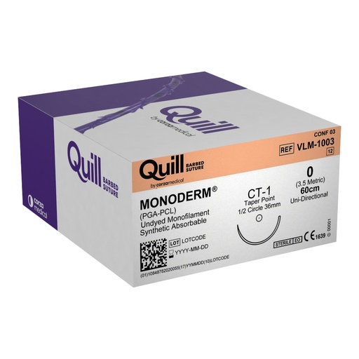 [VLM-1003] Surgical Specialties Quill Monoderm 36 mm x 60 cm Polyglycolic Acid / PCL Absorbable Suture with Needle and Undyed, 12 per Box