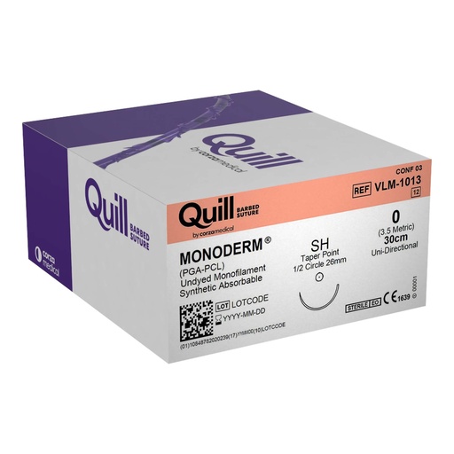 [VLM-1013] Surgical Specialties Quill Monoderm 26 mm x 30 cm Polyglycolic Acid / PCL Absorbable Suture with Needle and Undyed, 12 per Box