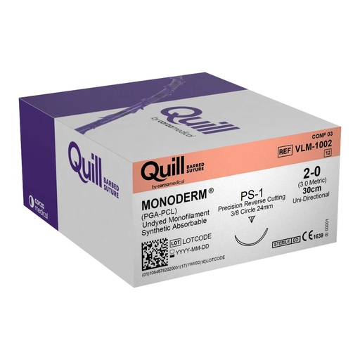 [VLM-1002] Surgical Specialties Quill Monoderm 2-0 24 mm Polyglycolic Acid / PCL Absorbable Suture with Needle and Undyed, 12 per Box
