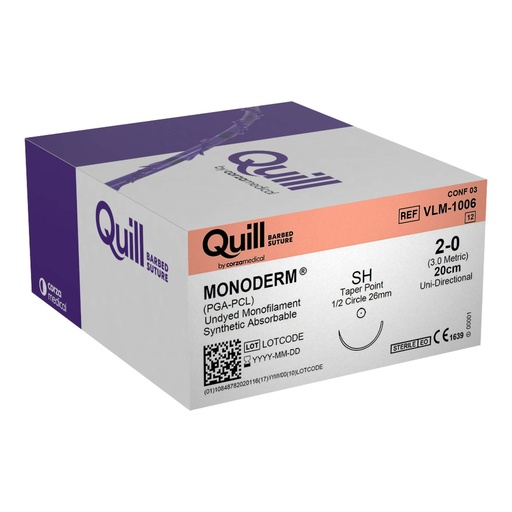 [VLM-1006] Surgical Specialties Quill Monoderm 26 mm x 20 cm Polyglycolic Acid / PCL Absorbable Suture with Needle and Undyed, 12 per Box