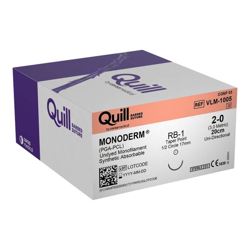 [VLM-1005] Surgical Specialties Quill Monoderm 17 mm x 20 cm Polyglycolic Acid / PCL Absorbable Suture with Needle and Undyed, 12 per Box