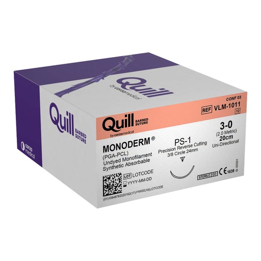[VLM-1011] Surgical Specialties Quill Monoderm 24 mm x 20 cm Polyglycolic Acid / PCL Absorbable Suture with Needle and Undyed, 12 per Box