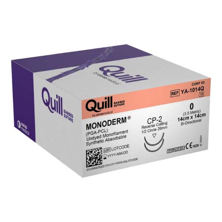 [YA-1014Q] Surgical Specialties Quill Monoderm 0 26 mm Polyglycolic Acid / PCL Absorbable Suture with Needle and Undyed, 12 per Box