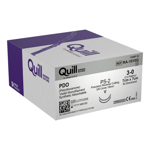[RA-1010Q] Surgical Specialties Quill 3-0 PS-2 Polydioxanone Absorbable Suture with Needle and Violet, 12 per Box