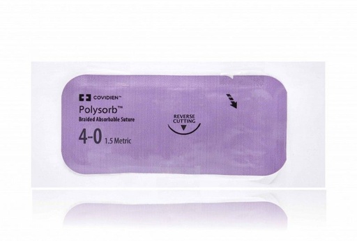 [SL635G] Medtronic Polysorb 75 cm 3/8 Circle Size 4-0 C-13 Braided Synthetic Absorbable Coated Suture, Violet, 12/Box