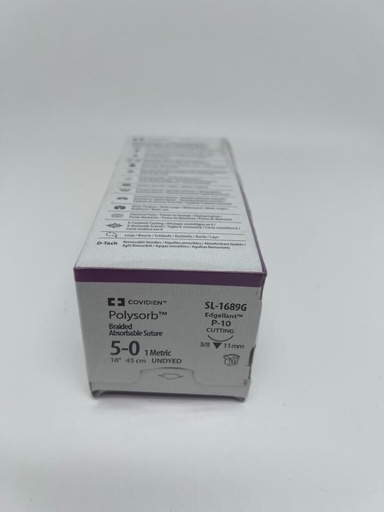 [SL1689G] Medtronic Polysorb 45 cm 3/8 Circle Size 5-0 P-10 Braided Synthetic Absorbable Coated Suture, 12/Box