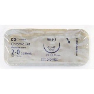 [UG245] Medtronic Chromic Gut 30 inch 5/8 Circle Size 2-0 GU-45 Sterile Absorbable Suture, 36/Box