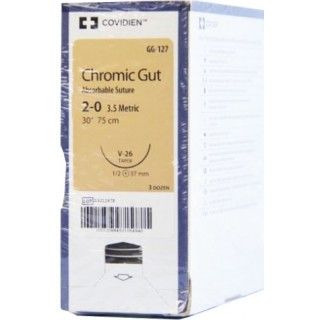 [GG127] Medtronic Chromic Gut 30 inch 1/2 Circle Size 2-0 V-26 Sterile Absorbable Suture, 36/Box