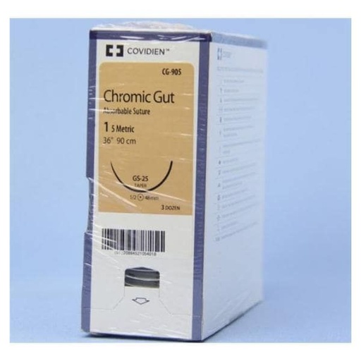 [CG905] Medtronic Chromic Gut 36 inch 1/2 Circle Size 1 GS-25 Sterile Absorbable Suture, 36/Box