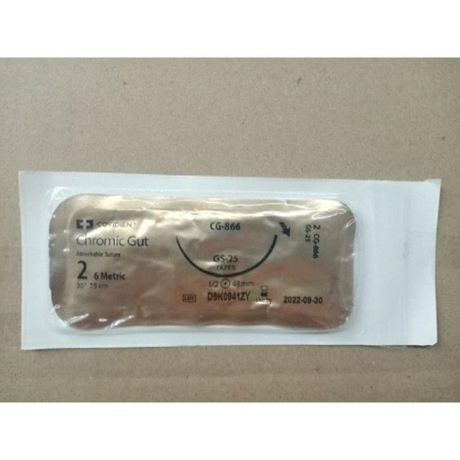 [CG866] Medtronic Chromic Gut 30 inch 1/2 Circle Size 2 GS-25 Sterile Absorbable Suture, 36/Box