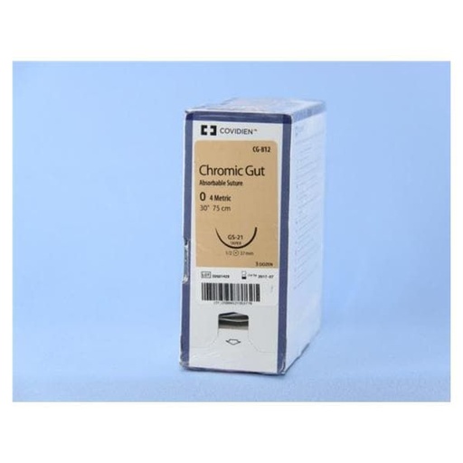 [CG812] Medtronic Chromic Gut 30 inch 1/2 Circle Size 0 GS-21 Sterile Absorbable Suture, 36/Box