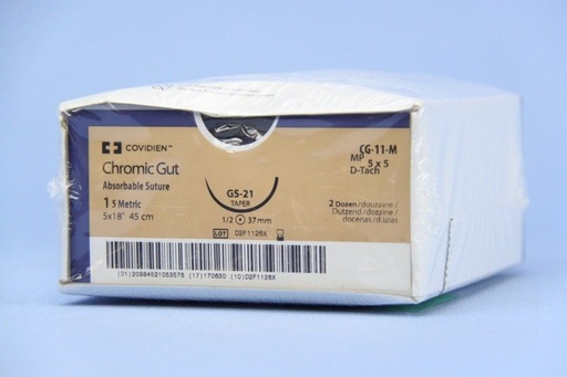 [CG11M] Medtronic Chromic Gut 5 inch x 18 inch 1/2 Circle Size 1 GS-21 Sterile Absorbable Suture, 24/Box