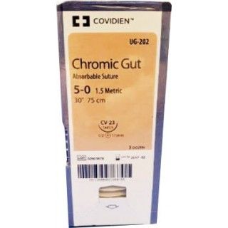 [UG202] Medtronic Chromic Gut 30 inch 1/2 Circle Size 5-0 CV-23 Sterile Absorbable Suture, 36/Box