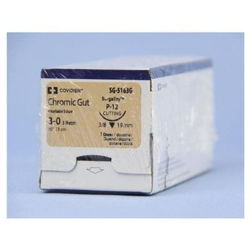 [SG5163G] Medtronic Chromic Gut 30 inch 3/8 Circle Size 3-0 P-12 Sterile Absorbable Suture, 12/Box