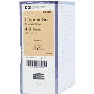 [SG5637] Medtronic Chromic Gut 18 inch 3/8 Circle Size 4-0 P-12 Sterile Absorbable Suture, 36/Box