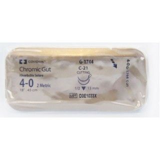 [G1744] Medtronic Chromic Gut 18 inch 1/2 Circle Size 4-0 C-21 Sterile Absorbable Suture, 12/Box