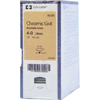 [SG535] Medtronic Chromic Gut 18 inch 3/8 Circle Size 4-0 C-12 Sterile Absorbable Suture, 36/Box