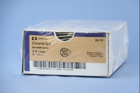 [LG112] Medtronic Chromic Gut 60 inch Size 3-0 Reel Sterile Absorbable Suture, 24/Box