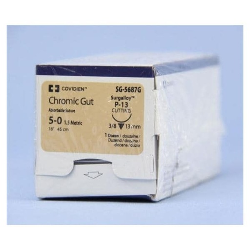 [SG5687G] Medtronic Chromic Gut 18 inch 3/8 Circle Size 5-0 P-13 Sterile Absorbable Suture, 12/Box