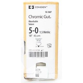[SG5687] Medtronic Chromic Gut 18 inch 3/8 Circle Size 5-0 P-13 Sterile Absorbable Suture, 36/Box