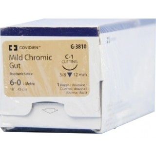 [G3810] Medtronic Mild Chromic Gut 18 inch 3/8 Circle Size 6-0 C-1 Sterile Absorbable Suture, 12/Box