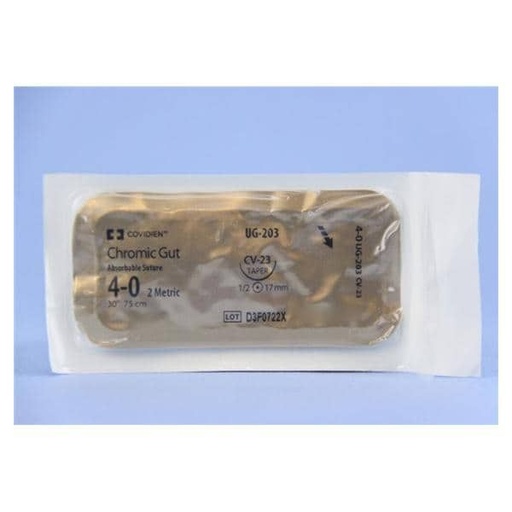 [UG203] Medtronic Chromic Gut 30 inch 1/2 Circle Size 4-0 CV-23 Sterile Absorbable Suture, 36/Box
