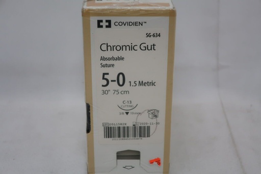 [SG634] Medtronic Chromic Gut 30 inch 3/8 Circle Size 5-0 C-13 Sterile Absorbable Suture, 36/Box
