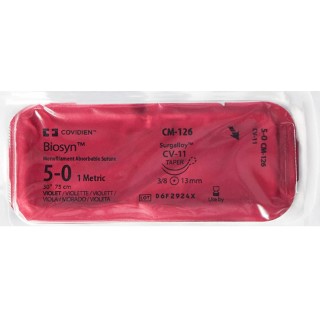 [CM126] Medtronic Biosyn 30 inch 3/8 Circle Size 5-0 CV-11 Monofilament Absorbable Suture, Violet, 36/Box