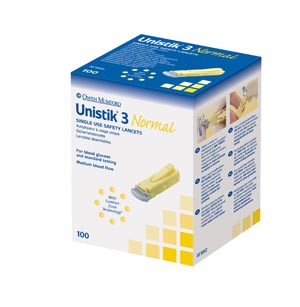 [AT1002] Owen Mumford Unistik® 3 Pre-Set Single Use Safety Lancet, Normal, 23G, 1.8mm Penetration Depth