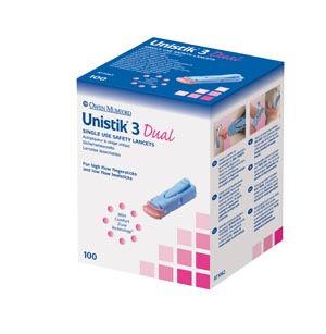 [AT1062] Owen Mumford Unistik® 3 Pre-Set Single Use Safety Lancet, Dual, 18G, 1.8mm Penetration Depth