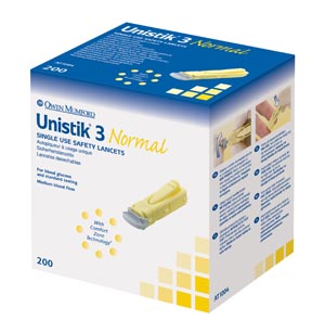 [AT1004] Owen Mumford Unistik® 3 Pre-Set Single Use Safety Lancet, Normal, 23G, 1.8mm Penetration Depth