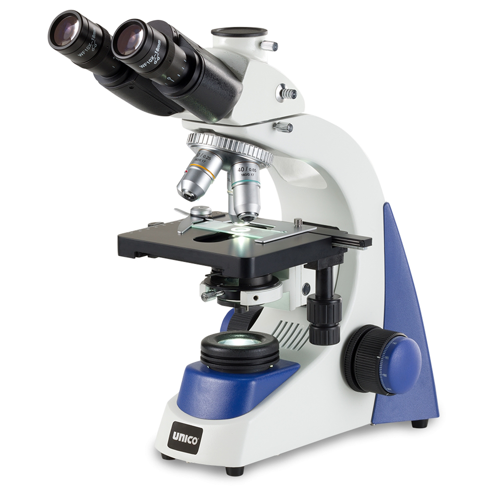 [G383-LED] Unico Trinocular WF10X/18 High-Eyepoint Eyepiece 4X/10X/40X/100X(oil) Achromatic Objective Microscope