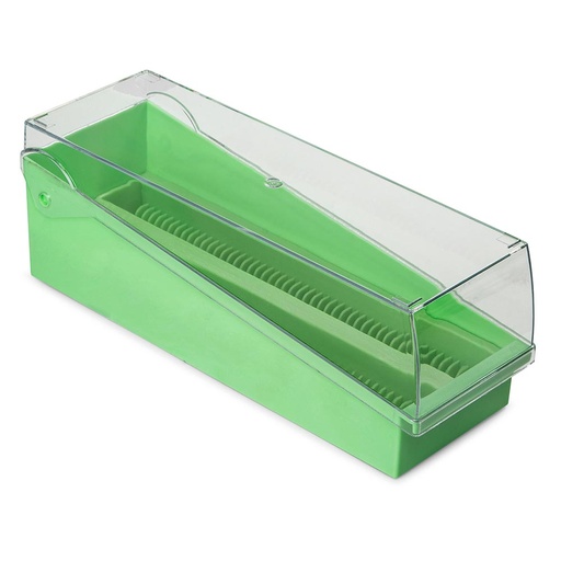 [513250G] Globe Scientific 100-Place ABS Storage Box w/ Hinged Lid & Removable Draining Tray for 200 Slides, Green