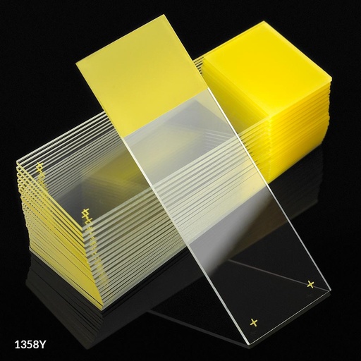 [1358Y] Globe Scientific Diamond 25 mm x 75 mm 90° Ground Edge Charged White Glass Microscope Slides, Yellow, 1440/Case