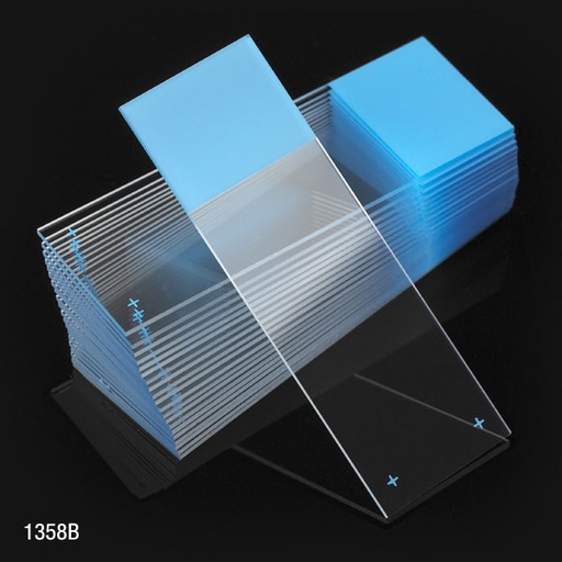 [1358B] Globe Scientific Diamond 25 mm x 75 mm 90° Ground Edge Charged White Glass Microscope Slides, Blue, 1440/Case