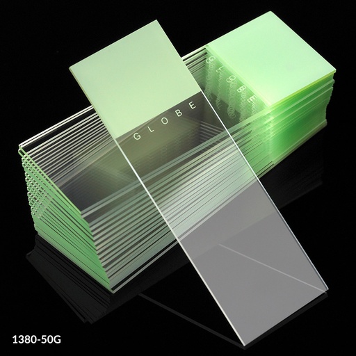 [1380-50G] Globe Scientific Diamond 25 mm x 75 mm White Frosted Glass Microscope Slides w/ 90° Corners, Green, 1440/Case