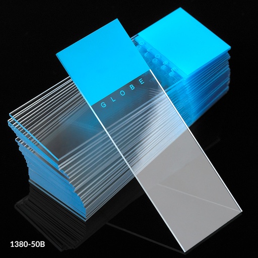 [1380-50B] Globe Scientific Diamond 25 mm x 75 mm White Frosted Glass Microscope Slides w/ 90° Corners, Blue, 1440/Case