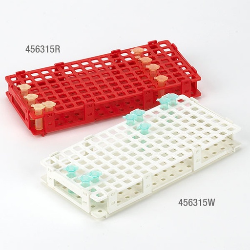 [456315R] Globe Scientific 128-Place PP High Capacity Snap Together Rack for 1.5 ml & 2.0 ml Microtubes, Red