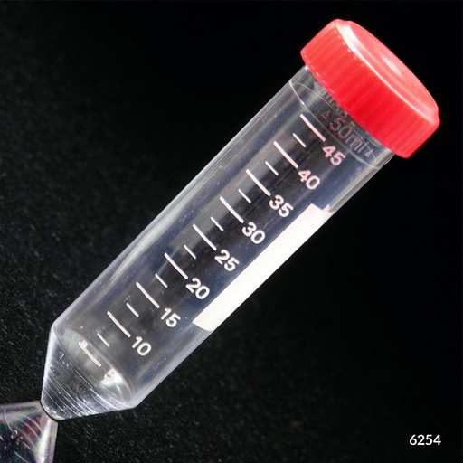 [6254] Globe Scientific 50 ml PS Sterile Centrifuge Tube w/ Separate Red Screw Cap, 500/Case
