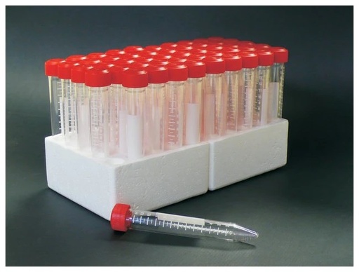 [6273] Globe Scientific 15 ml AC Sterile Racked Centrifuge Tube w/ Separate Red Screw Cap, 500/Case