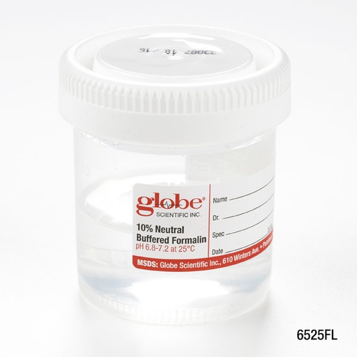 [6525FL] Globe Scientific Tite-Rite 90 ml PP Wide Mouth Containers w/ 10% Neutral Buffered Formalin, 96/Case