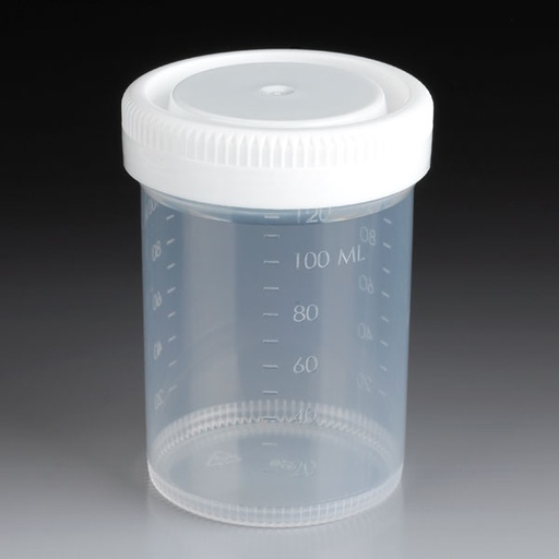 [6527] Globe Scientific Tite-Rite 120 ml PP Leak Resistant Containers w/ Separate White Screw Cap, 300/Case