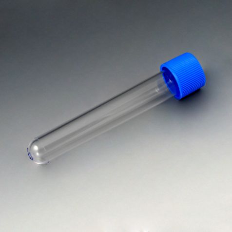 [6150] Globe Scientific 10 ml PS Test Tubes w/ Attached Blue Screw Cap, 1000/Bag