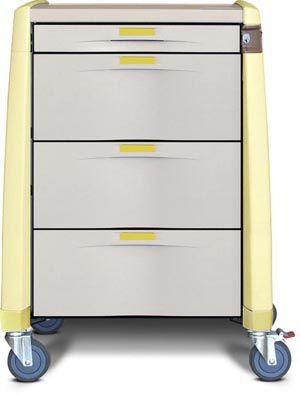 [AM10MC-EY-K-DR103] Capsa Avalo Standard Medical Cart w/(1) 3"/(3) 10" Drawers & Keyless Lock, Extreme Yellow