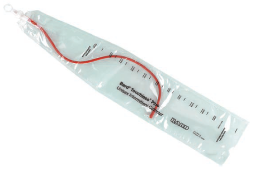 [4A6044] Bard Medical Touchless Plus 14 Fr Red Rubber Unisex Intermittent Catheter w/ Collection Bag, 50/Case